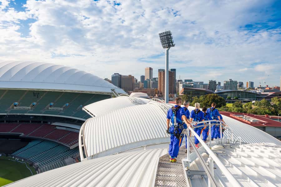 Adelaide: Rooftop Climbing Experience of the Adelaide Oval - The first roof section and the views