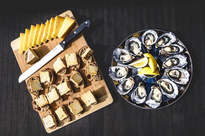 Bruny Island Food, Sightseeing, Guided Lighthouse Tour & Lunch - Adventure Bay morning tea with oysters and cheese