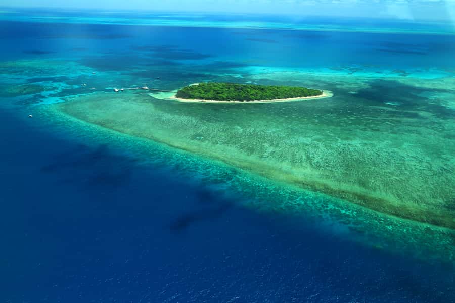 Cairns: Outer Edges of The Great Barrier Reef Scenic Flight - Oyster Reef, Vlasoff Cay, and the changing colors below