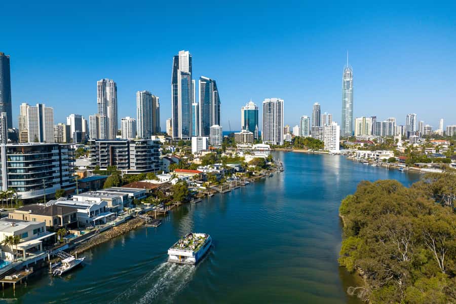 Gold Coast: Sightseeing Cruise with Buffet Lunch - A water-level view of Gold Coast landmarks