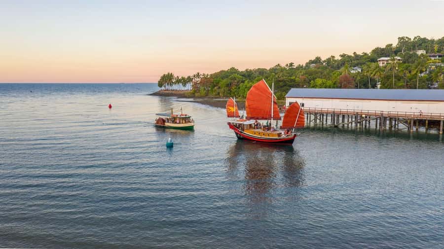 Port Douglas: Sunset Cruise on a Chinese Shaolin Junk Ship - From Berth C3 through Dickson Inlet