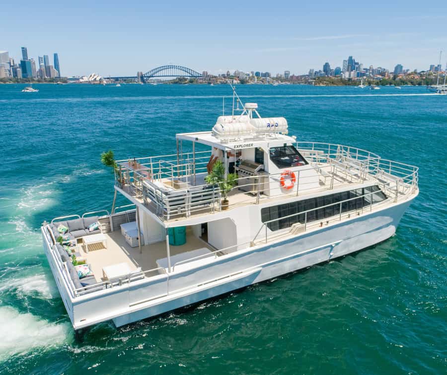 Sydney: Premium Catamaran Vivid Cruise with Welcome Drink - The Harbour Bridge and Opera House at night
